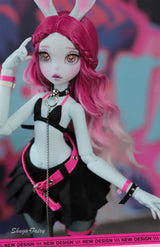 Shuga Fairy 1/4 BJD Doll Kacey | Upright and Floppy Ears | Spice Girls Black and Pink Style Bunny Toys | Ball Jointed Doll curiosity.collections