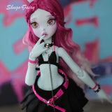 Shuga Fairy 1/4 BJD Doll Kacey | Upright and Floppy Ears | Spice Girls Black and Pink Style Bunny Toys | Ball Jointed Doll curiosity.collections