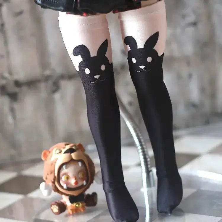 1/3 1/4 BJD Doll Retro Black Cat & Rabbit Over Knee Socks - Cute Print Doll Accessories curiosity.collections