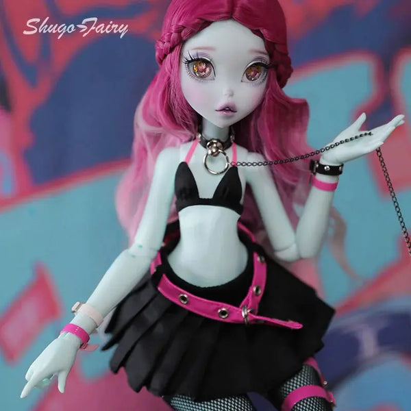 Shuga Fairy 1/4 BJD Doll Kacey | Upright and Floppy Ears | Spice Girls Black and Pink Style Bunny Toys | Ball Jointed Doll curiosity.collections