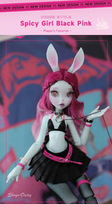 Shuga Fairy 1/4 BJD Doll Kacey | Upright and Floppy Ears | Spice Girls Black and Pink Style Bunny Toys | Ball Jointed Doll curiosity.collections