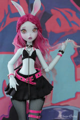 Shuga Fairy 1/4 BJD Doll Kacey | Upright and Floppy Ears | Spice Girls Black and Pink Style Bunny Toys | Ball Jointed Doll curiosity.collections