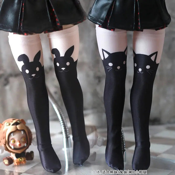 1/3 1/4 BJD Doll Retro Black Cat & Rabbit Over Knee Socks - Cute Print Doll Accessories curiosity.collections