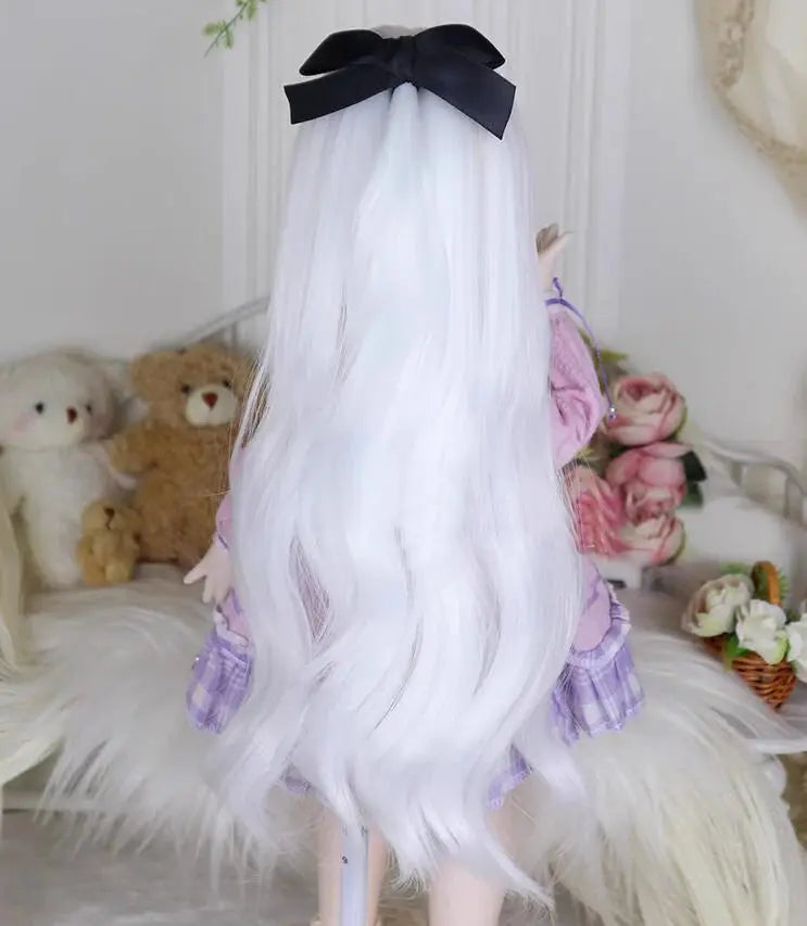 Handmade BJD/SD Doll Accessory – Black, White, Pink Bow Braid Wig for 1/3 Scale Dolls | Stylish Custom Wig curiosity.collections