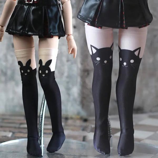 1/3 1/4 BJD Doll Retro Black Cat & Rabbit Over Knee Socks - Cute Print Doll Accessories curiosity.collections