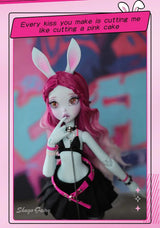 Shuga Fairy 1/4 BJD Doll Kacey | Upright and Floppy Ears | Spice Girls Black and Pink Style Bunny Toys | Ball Jointed Doll curiosity.collections