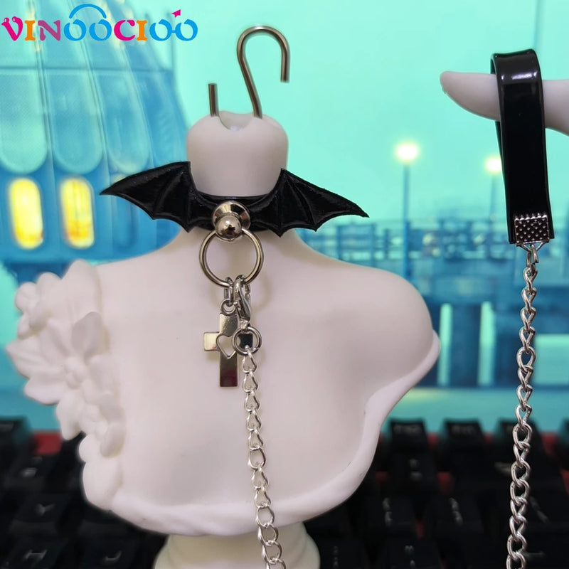 Devil Wing Choker Necklace for BJD Dolls (1/6, 1/4, 1/3 Scale) - Leather Leadrope Accessories curiosity.collections